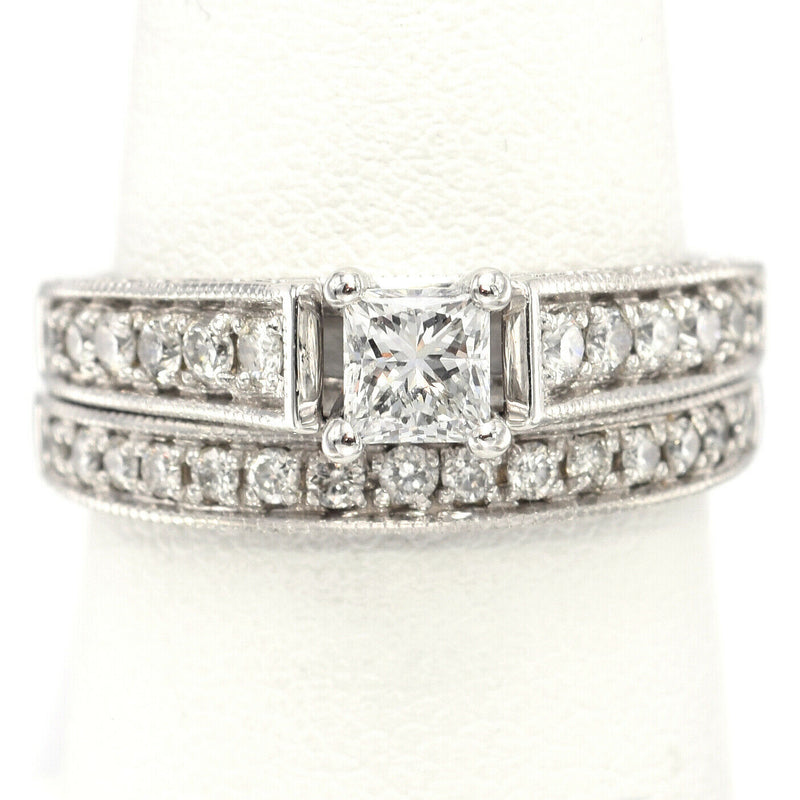 Vintage 14K White Gold 1.01 TCW Diamond Band Ring Set