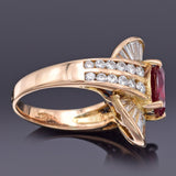 Vintage 18K Gold Lab Ruby & 1.28 TCW Diamond Cocktail Ring 6.3Gr Size 4 G/H VS