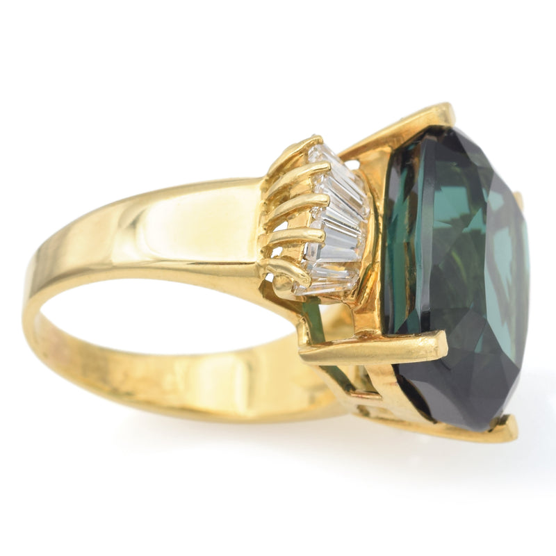 Vintage PacG 14K Gold 14.37Ct Green Tourmaline & 1.08TCW Diamond Cocktail Ring