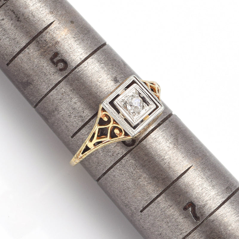 Antique 14K Yellow Gold Old Mine Cut Diamond Art Deco Band Ring Size 5.75