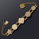 Antique Museum Company 14K Gold Blue Topaz & Diamond Slide Charm Bracelet + Box