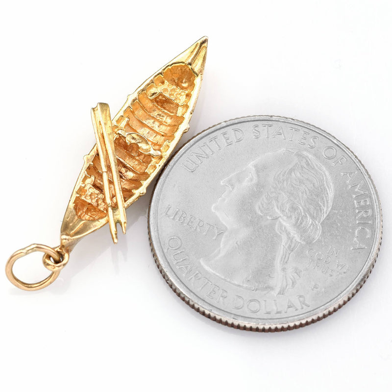 Vintage 14K Yellow Gold Row Boat Charm Pendant