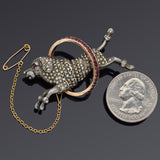 Antique Sterling Silver & 14K Gold Sea Pearl & Garnet Poodle Dog Brooch Pin