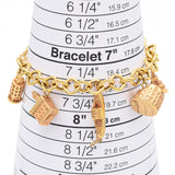 ARTLINEA 18K Gold Colosseum, Pisa Tower, Eiffel Tower, Big Ben, Windmill, Castle, Boat 7 Charms Rosato Bracelet
