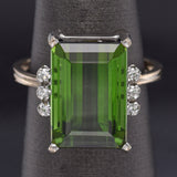 Vintage 18K Gold 7.62 Ct Green Tourmaline & Diamond Cocktail Ring 6.2 Gr F/G VS