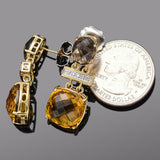 Vintage 14K Yellow Gold Citrine & Diamond Drop Earrings 10.7Grams 33.0 x 13.5 mm