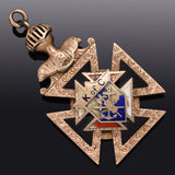 Antique 10K Gold Knights Of Columbus Onyx Enamel Pendant Pin Medal 8.5G