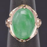 Vintage 14K Yellow Gold 11.06 Ct Green Jade Oval Cabochon Cocktail Ring