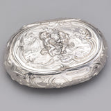 Antique 800 Silver Cherub Etched Oval Trinket Pill Box Case