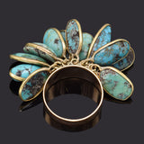 Antique 14K Yellow Gold Genuine Persian Turquoise Dangle Multi-Charm Band Ring 9.0Gr
