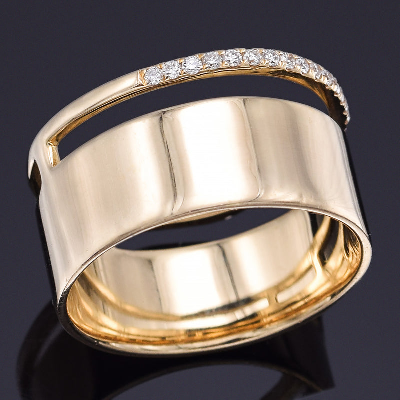 Estate 14K Yellow Gold Diamond Wide Band Ring 10.5 mm 7.1 Grams