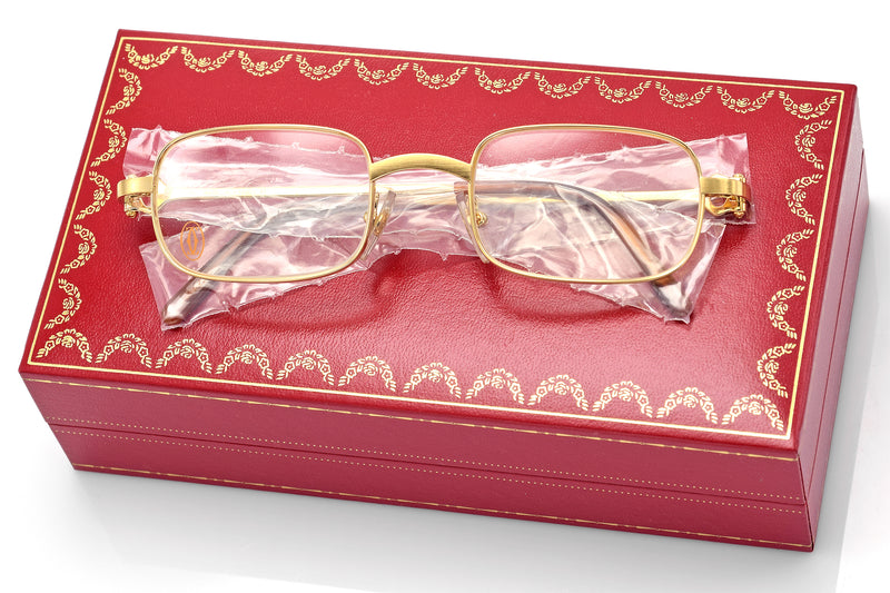 Vintage Cartier Brossee T8100430 18K Gold Eyeglasses Boxes Papers 48-21-135mm