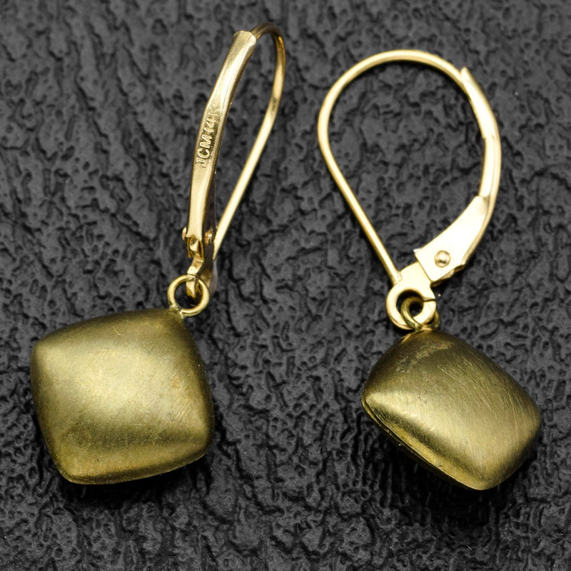 Vintage 14K Yellow Gold Square Dangle Lever-Back Earrings