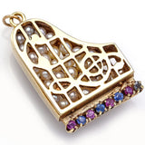 Vintage 14K Yellow Gold Sapphire, Ruby & Pearl Piano Charm Pendant