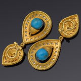 Estate 18K Yellow Gold Robins Egg Turquoise & 1.70 TCW Diamond Drop Earrings