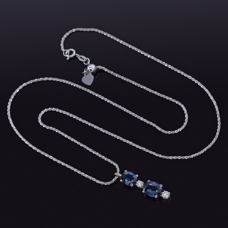 Estate 18K White Gold Sapphire & Diamond Pendant Necklace 5.6 Grams 19.5 Inches