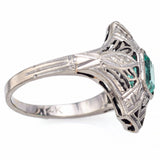 Antique 14K White Gold Emerald Art Deco Cocktail Ring Size 4