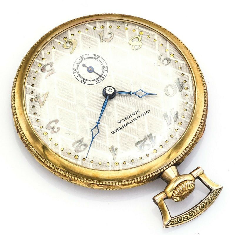 Antique 18K Gold Chronometre Marbla Pocket Watch Swiss Made 15 Jewel