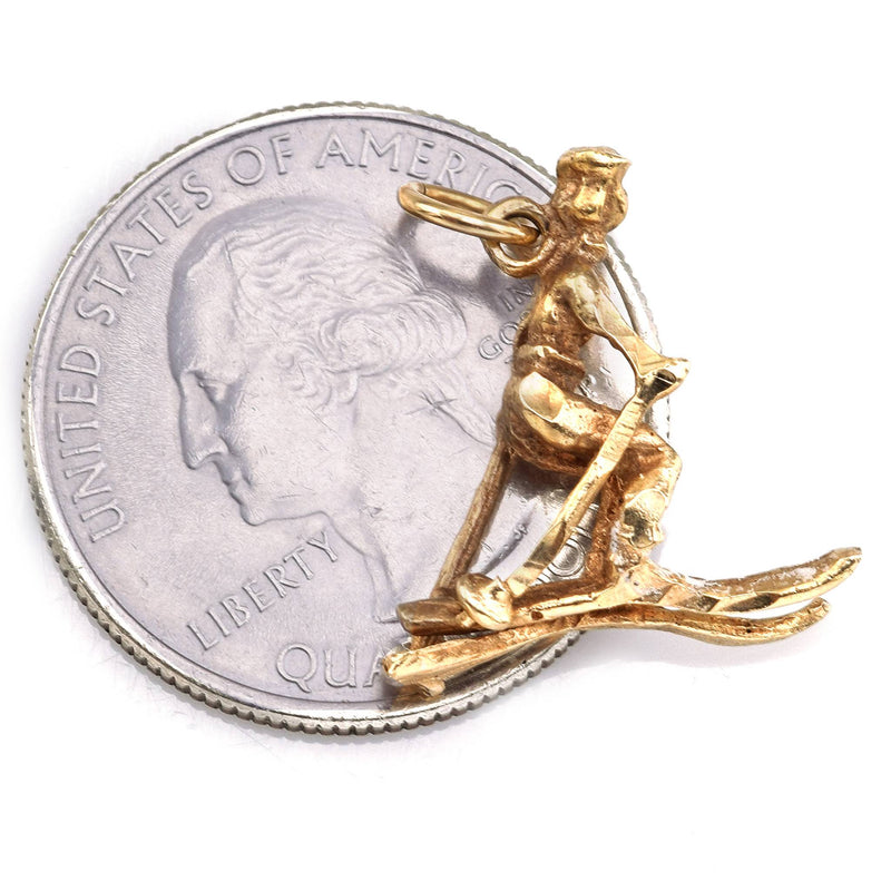 Vintage 14K Yellow Gold Ski Racer Charm Pendant