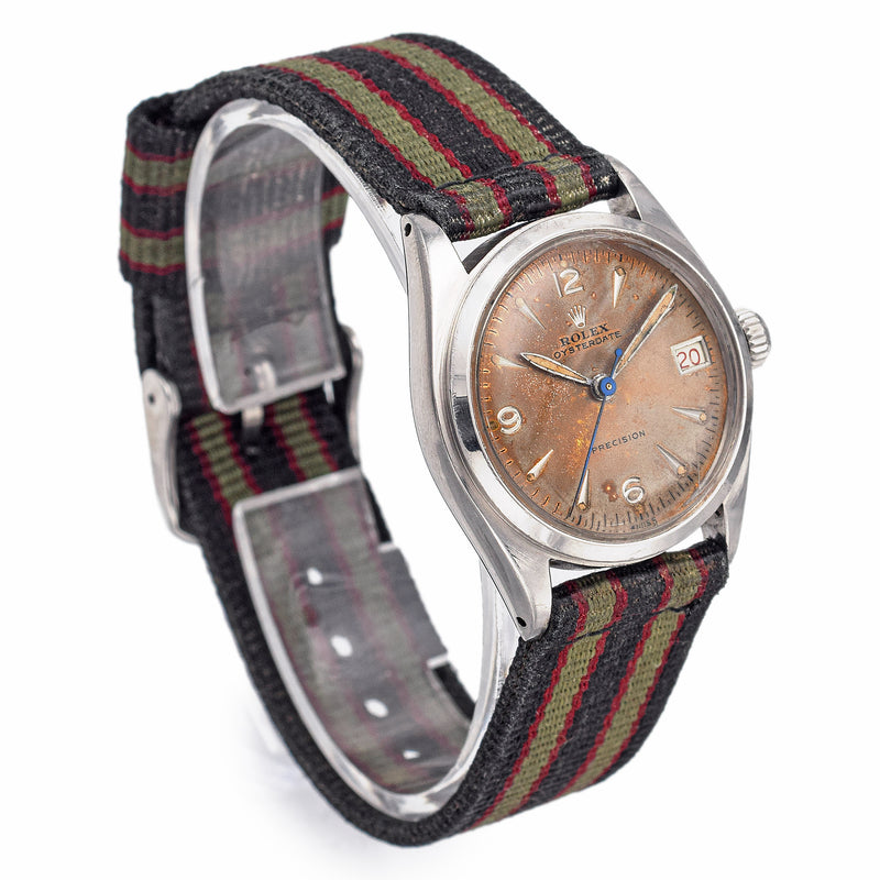 1950s Rolex Oysterdate Precision Hand Wind Men's Date Watch 30 mm Ref. 6066