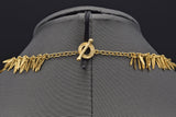 Vintage 14K Yellow Gold Feathers Dangle Toggle Chain Necklace