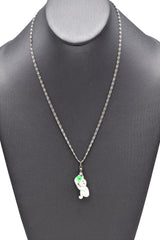 Antique Sterling Silver Green Jade Carved Monkey with Peach Pendant Necklace
