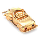 Vintage 14K Yellow Gold CZ Convertible Car Charm Pendant with Moving Wheels