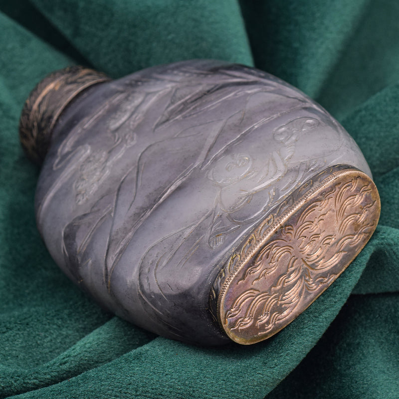 Antique Chinese Jade People Landscape & Crane Carved Snuff Bottle 133.1 Grams