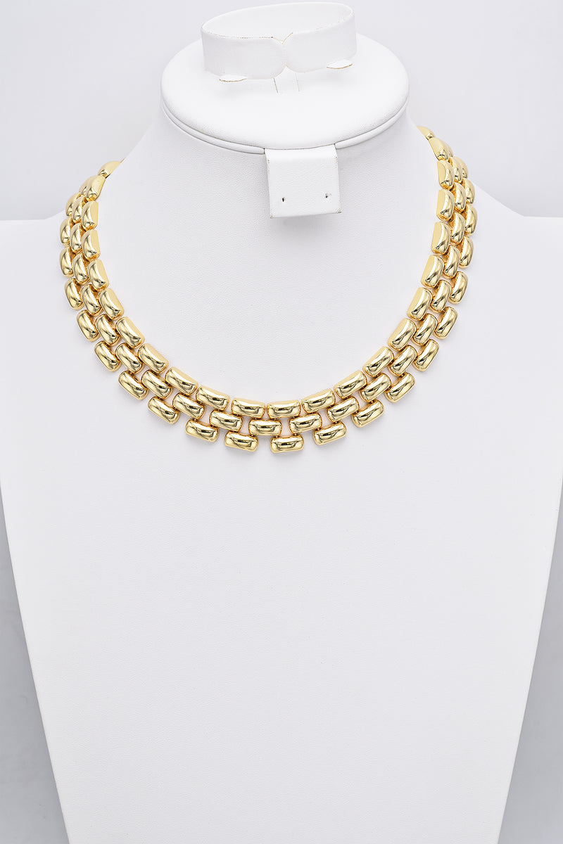 Estate 18K Yellow Gold 3-Row Panther Chain Chunky Collar Necklace +Case