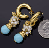 Vintage 18K Gold Turquoise Sea Pearl Drop Dangle Interchangeable Earrings 26.5G