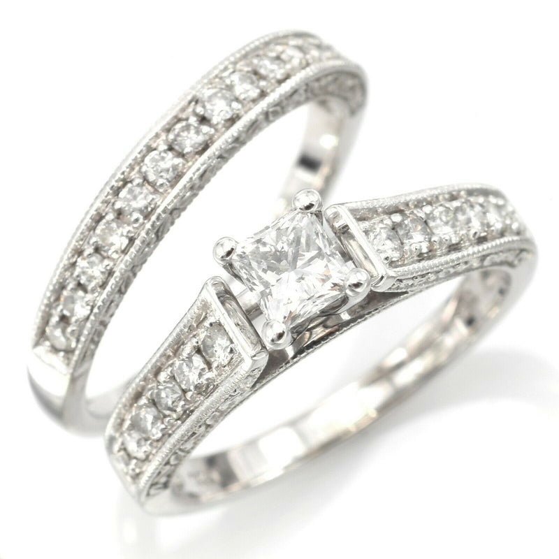 Vintage 14K White Gold 1.01 TCW Diamond Band Ring Set