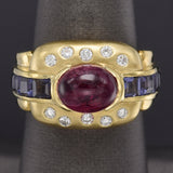 Vintage 14K Gold Natural Pink Tourmaline, Iolite & Diamond Band Ring