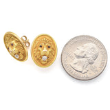 Antique 14K Yellow Gold Old Mine Cut Diamond & Garnet Lion Earrings