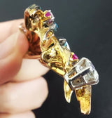 Vintage 14K Yellow Gold Turquoise, Ruby & 1.87 TCW Diamond Brooch Pin 14.0G
