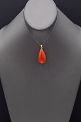 Vintage 14K Yellow Gold Red Coral Pear Pendant