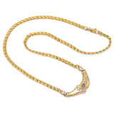 Vintage 18K Yellow Gold Emerald & CZ Pendant Necklace 17 Inches
