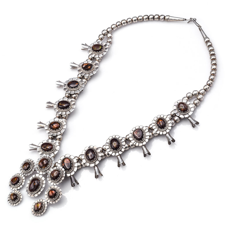 Vintage Sterling Silver Fire Agate Southwestern Squash Blossom Necklace