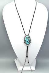 Vintage Sterling Silver Turquoise Oval Southwestern Bolo Tie