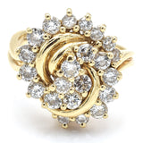 Vintage 14K Yellow Gold 1.83 TCW Diamond Cluster Cocktail Ring