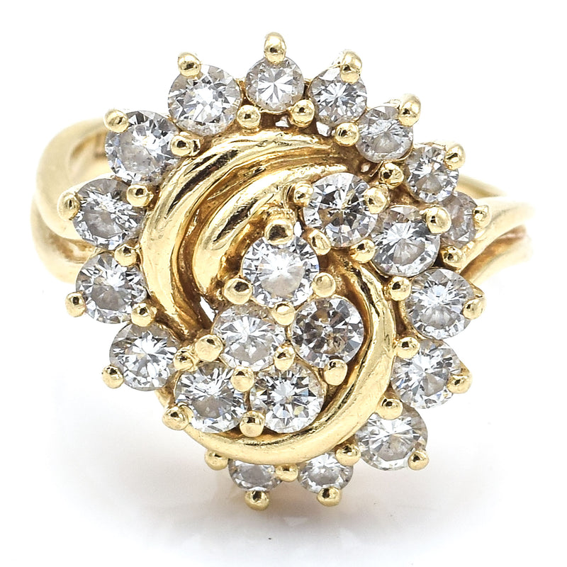 Vintage 14K Yellow Gold 1.83 TCW Diamond Cluster Cocktail Ring