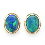 Vintage 18K Yellow Gold Black Opal Oval Stud Earrings