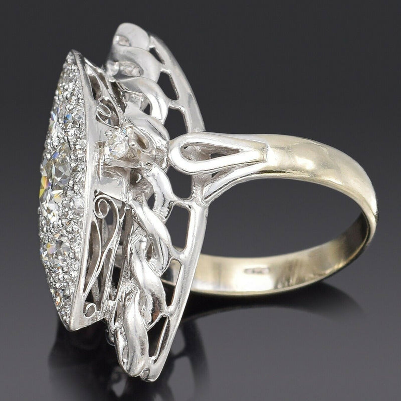 Antique 18K White Gold 2.17 TCW Diamond Art Deco Cocktail Ring +Box 6.9G Sz 6.25