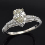 Vintage 14K White Gold 0.89 TCW Diamond Pear Three-Stone Band Ring Size 5.5