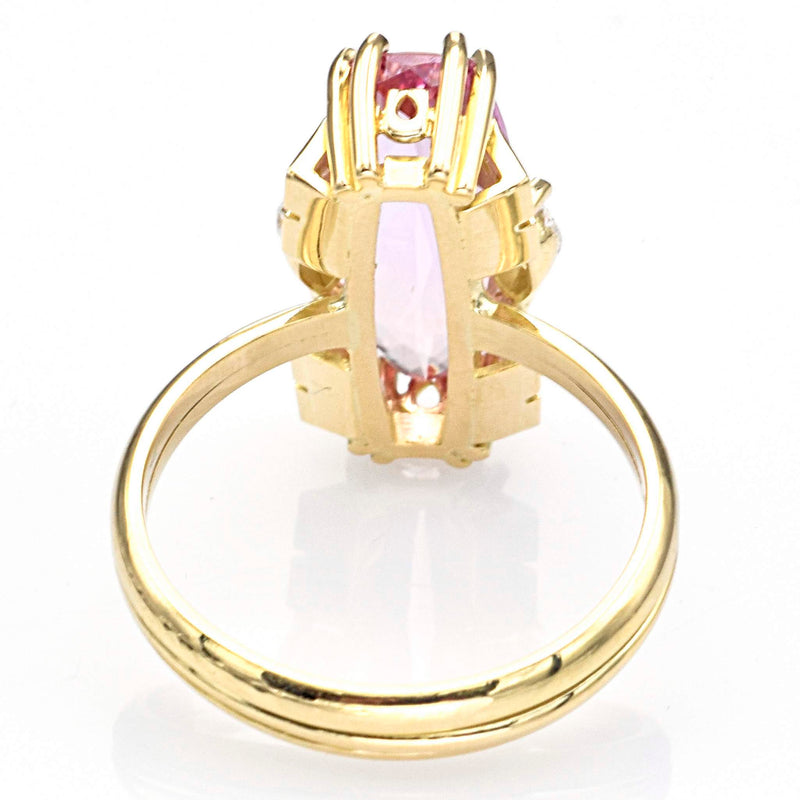 Vintage 18K Yellow Gold Pink Tourmaline & Diamond Cocktail Ring