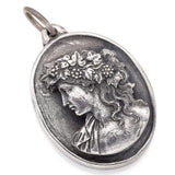 Vintage Henryk Winograd HW 999 Fine Silver Repoussé Woman Grape Vine Pendant Sm