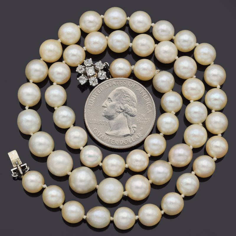 Vintage Platinum & 14K Gold Sea Pearl & 0.77 TCW Diamond Beaded Strand Necklace