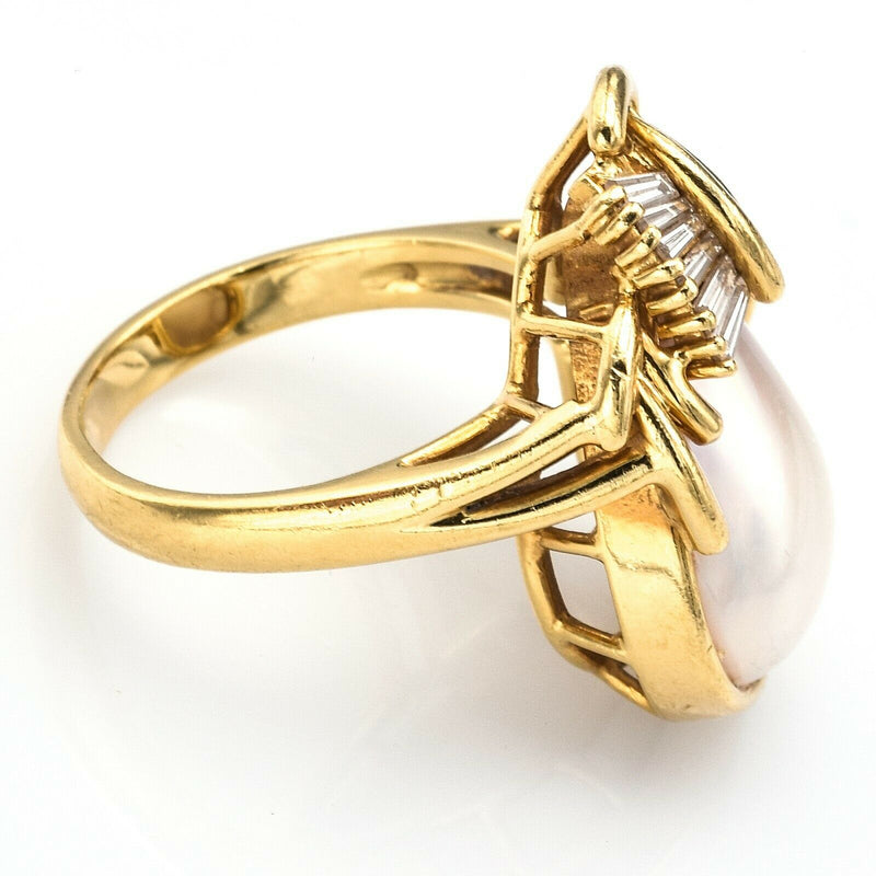 Vintage 18K Yellow Gold Mabe Pearl & 0.55 TCW Diamond Cocktail Ring