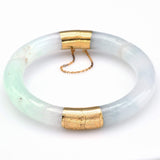 Vintage 14K Gold Translucent Green Jade Carved Hinged Bangle Bracelet