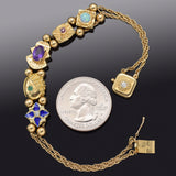 Vintage Museum Company 14K Yellow Gold Multi-Stone & Diamond Enamel Slide Bracelet 14.8 Gr