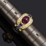 Vintage 14K Gold Natural Pink Tourmaline, Iolite & Diamond Band Ring